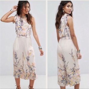 Free People Cream Floral Tie-Shoulder Jumpsuit